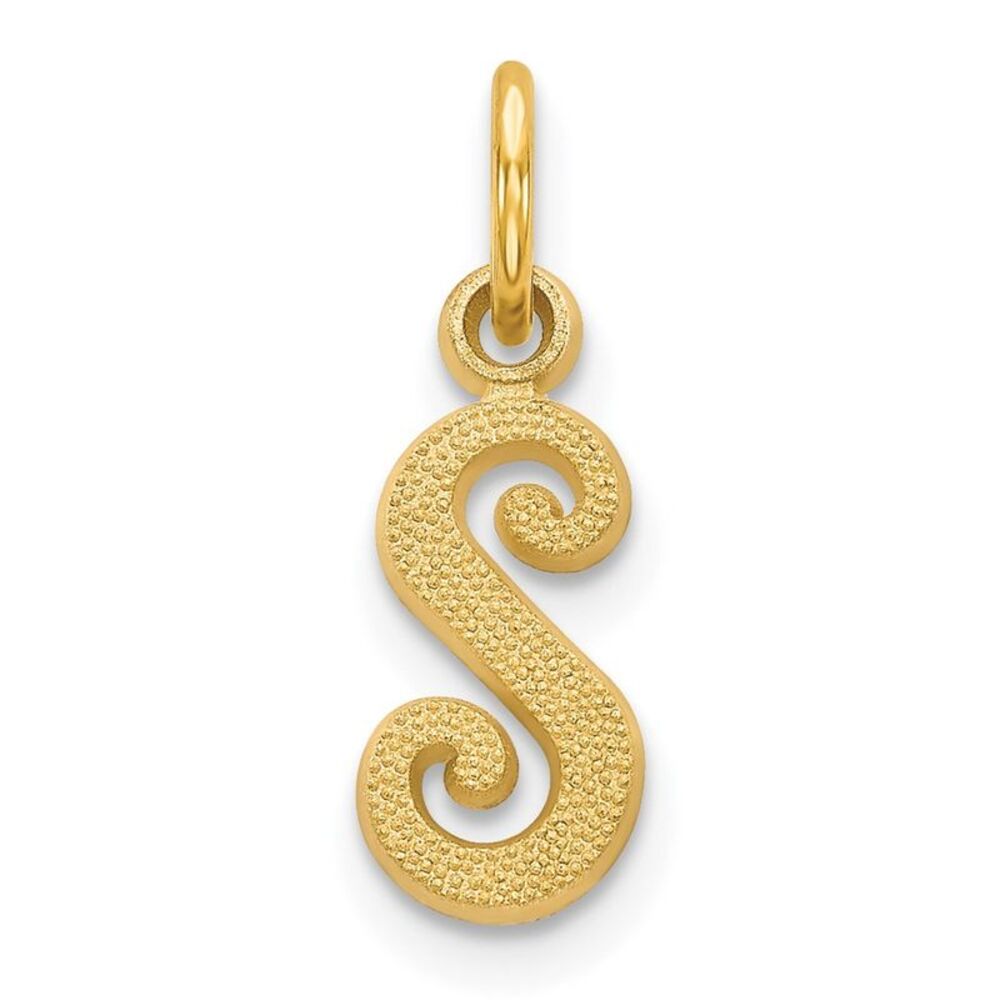 The Sadie 14k Yellow Gold Mini Satin Script Initial Charm, Letter S
